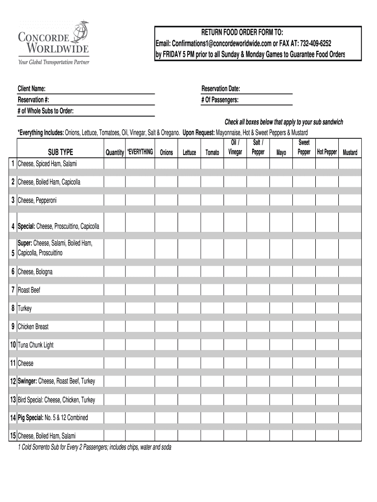 Excel Food Order Form Template Fill Out Sign Online DocHub