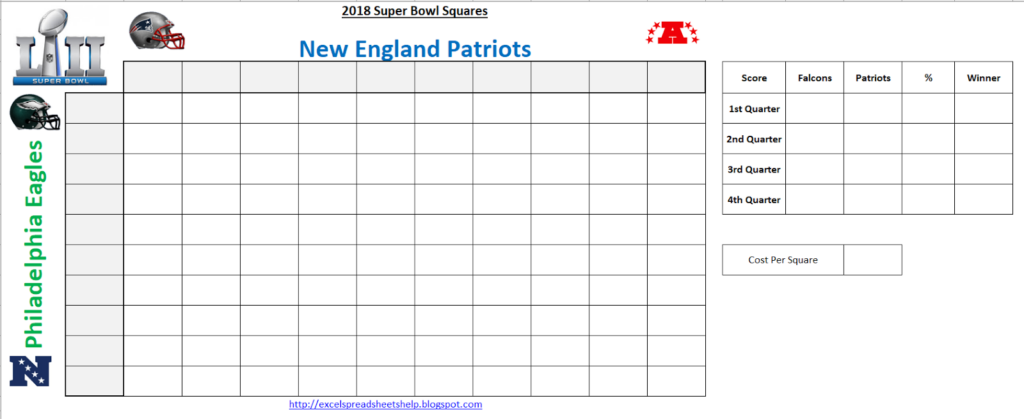 Excel Spreadsheets Help Super Bowl Squares Template 2018 SuperBowl LII Grid Game