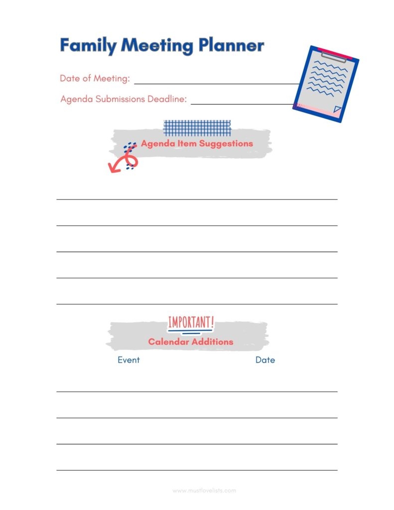 Printable Family Meeting Agenda Template