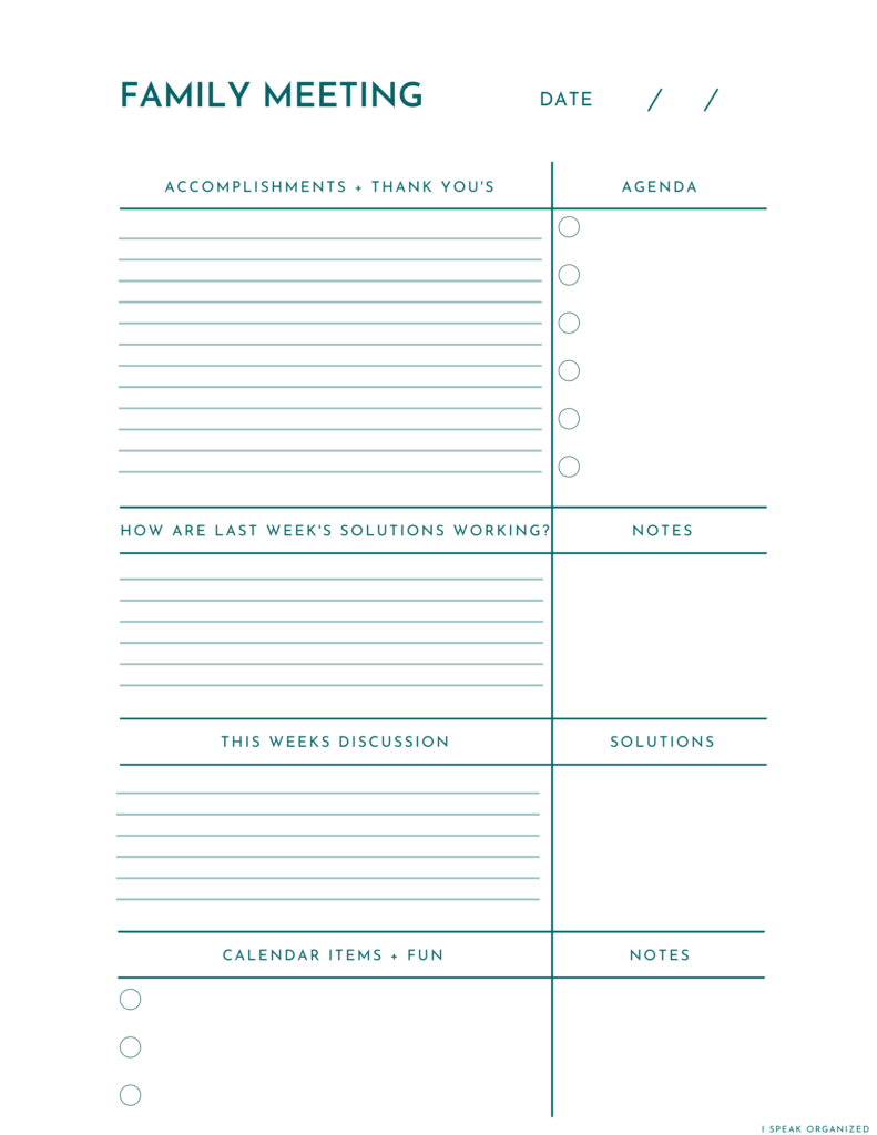 Printable Family Meeting Agenda Template