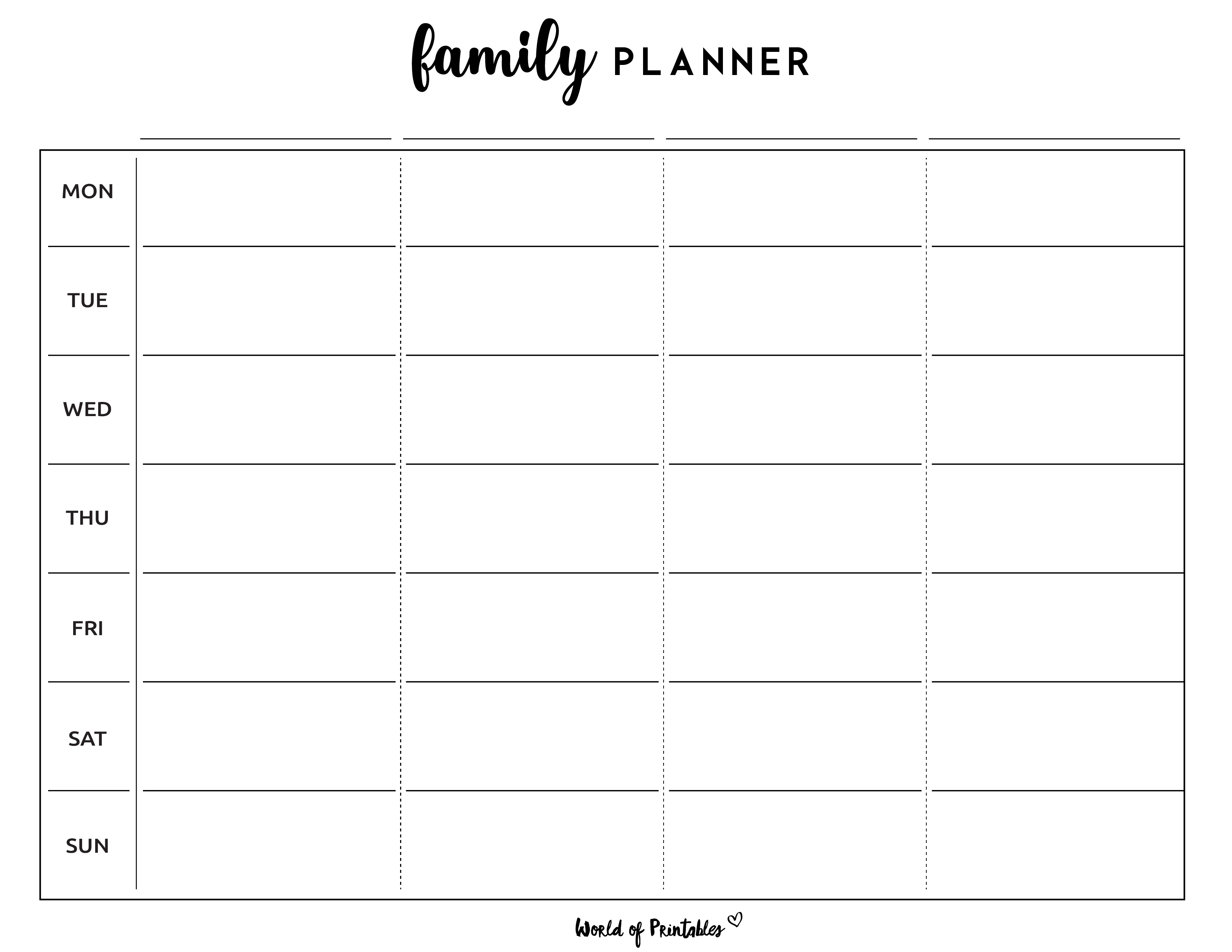 Family Planner World Of Printables