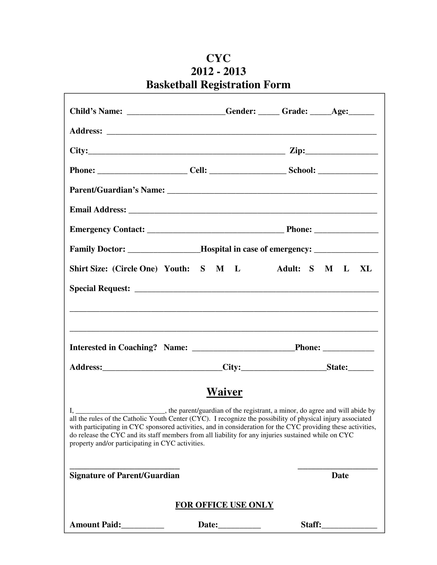 FREE 11 Basketball Registration Forms In PDF MS Word Excel