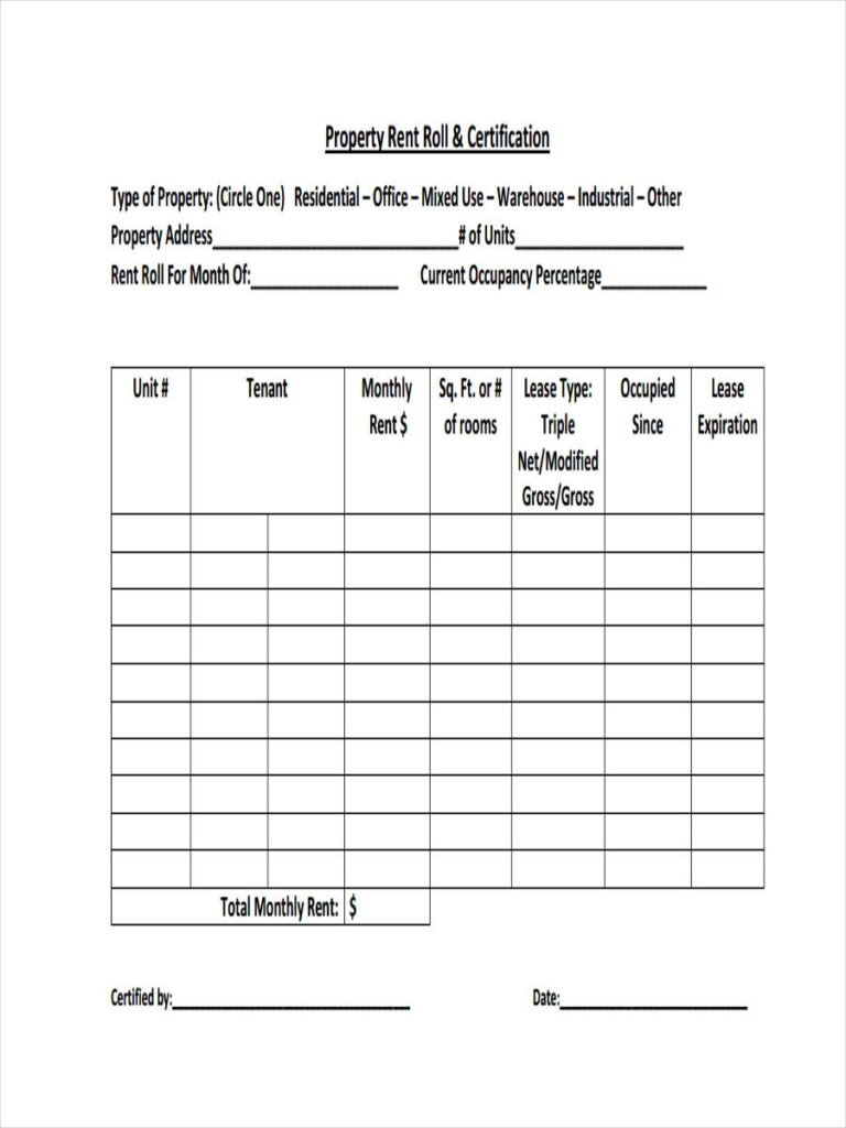 Free Printable Rent Roll Template