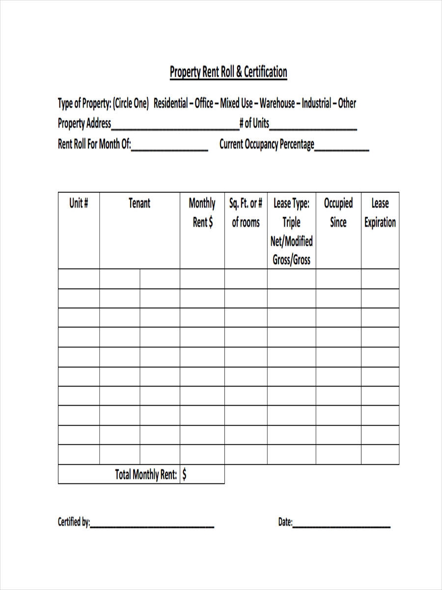 FREE 18 Sample Rent Roll Forms In PDF Ms Word Excel