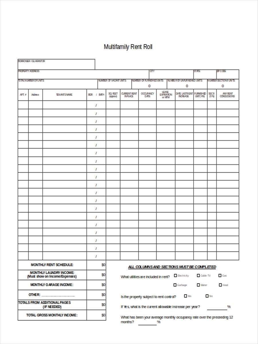 FREE 18 Sample Rent Roll Forms In PDF Ms Word Excel