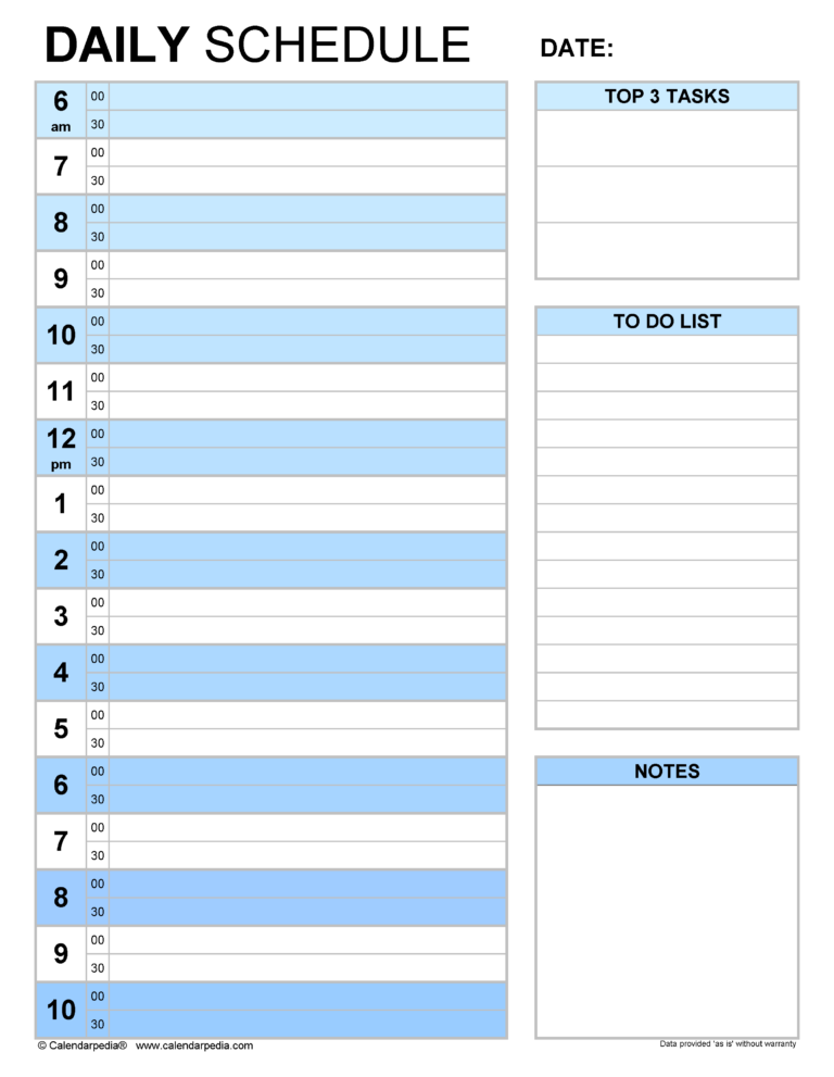 Free Daily Schedules In Pdf Format 30 Templates