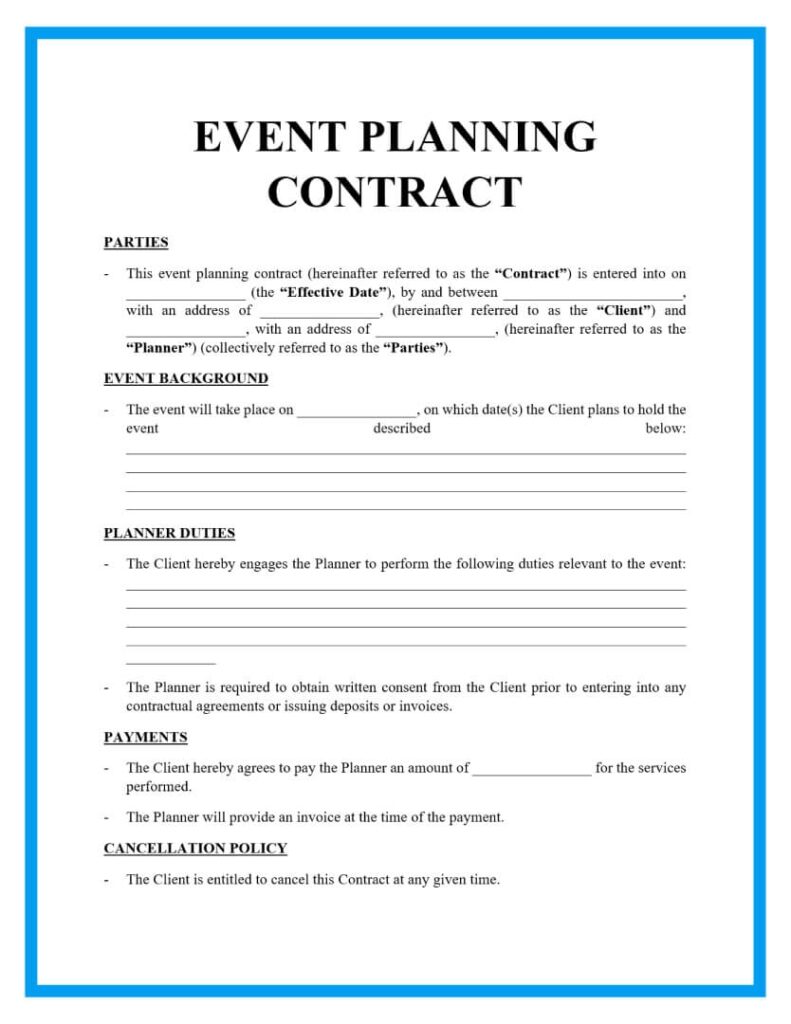 Printable Event Planner Contract Template