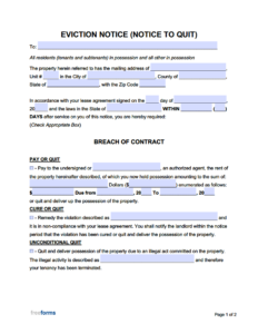Free Printable Eviction Notice Template - Fillable Form 2025