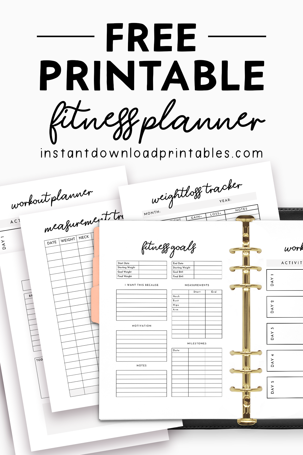 Free Fitness Planner Instant Download Printable Instant Download Printables