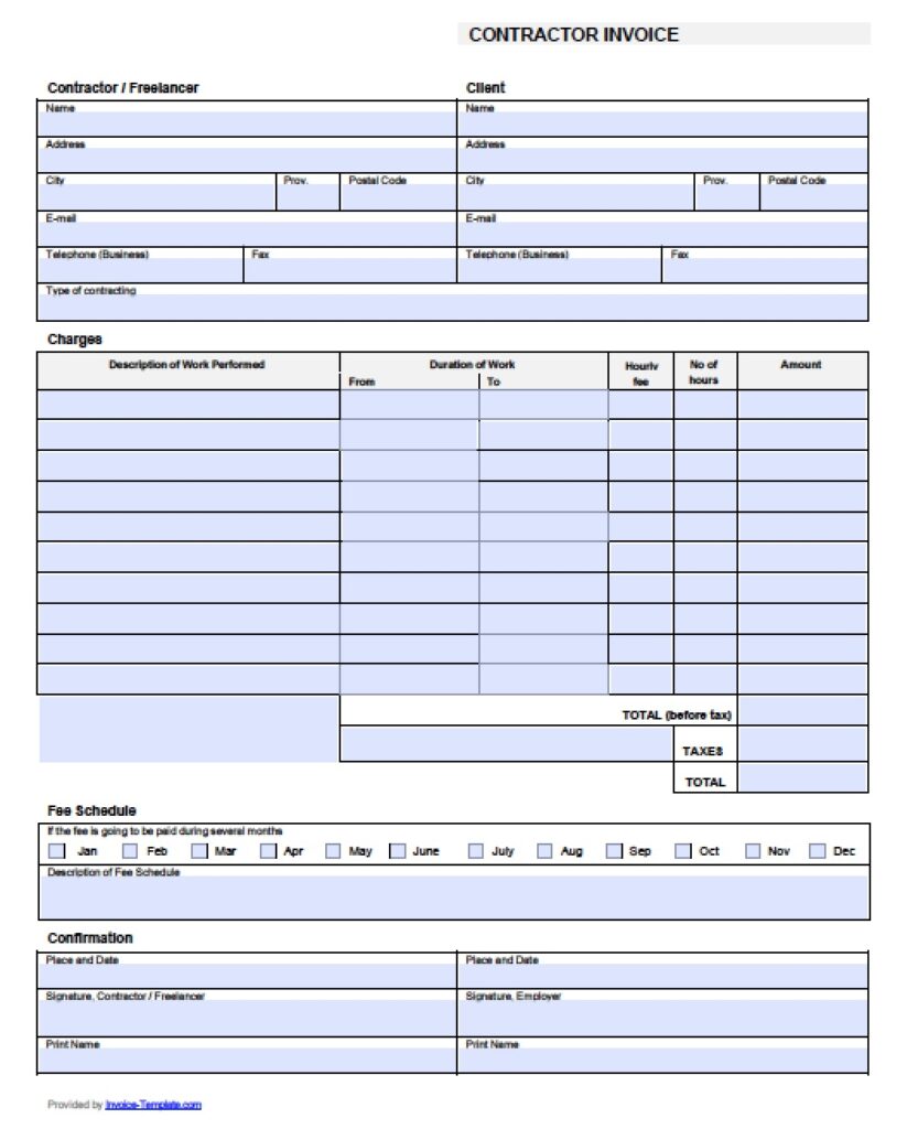 Free Printable Contractor Invoice Template