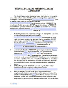 Free Georgia Standard Residential Lease Agreement Template PDF WORD Free Georgia Standard Residential Lease Agreement Template PDF WORD