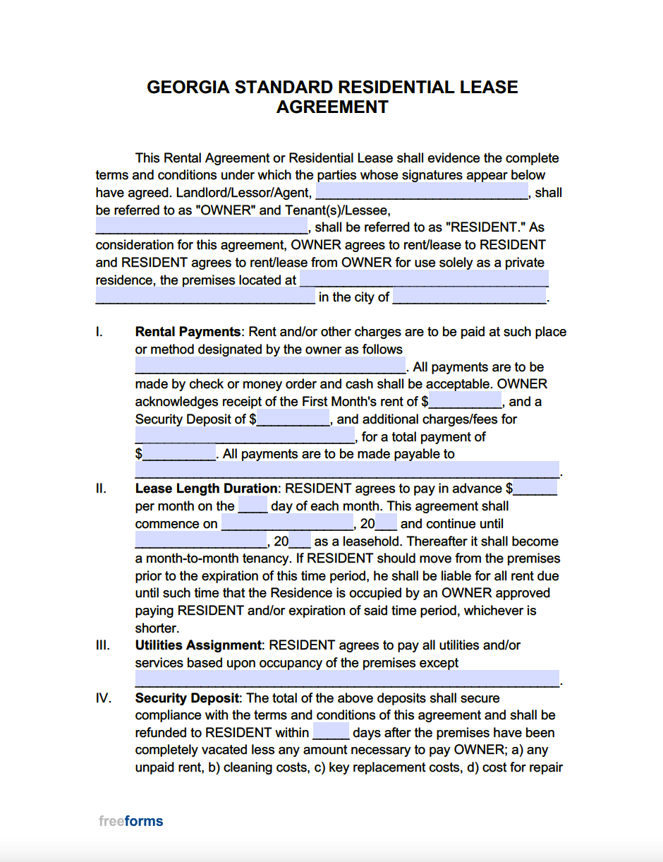 Free Georgia Standard Residential Lease Agreement Template Pdf Word Fillable Form 2023 2308