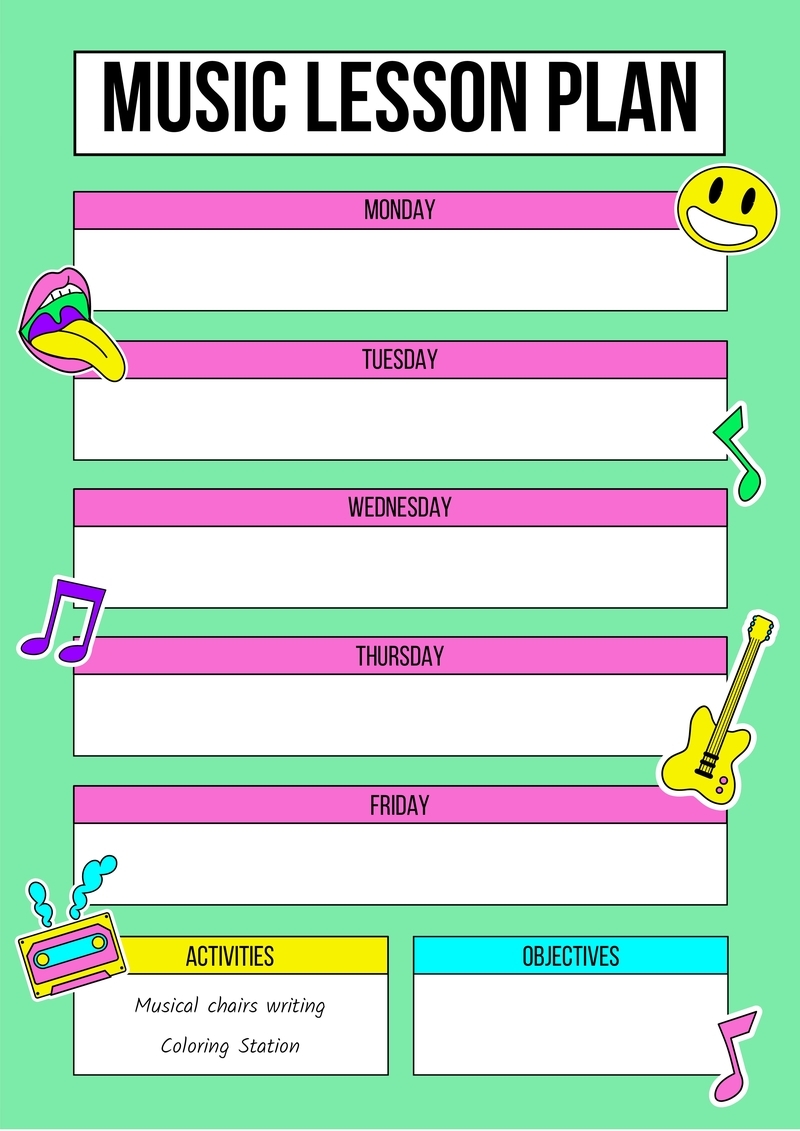 Free Hand Drawn Funny Cool Music Lesson Plan Template To Design