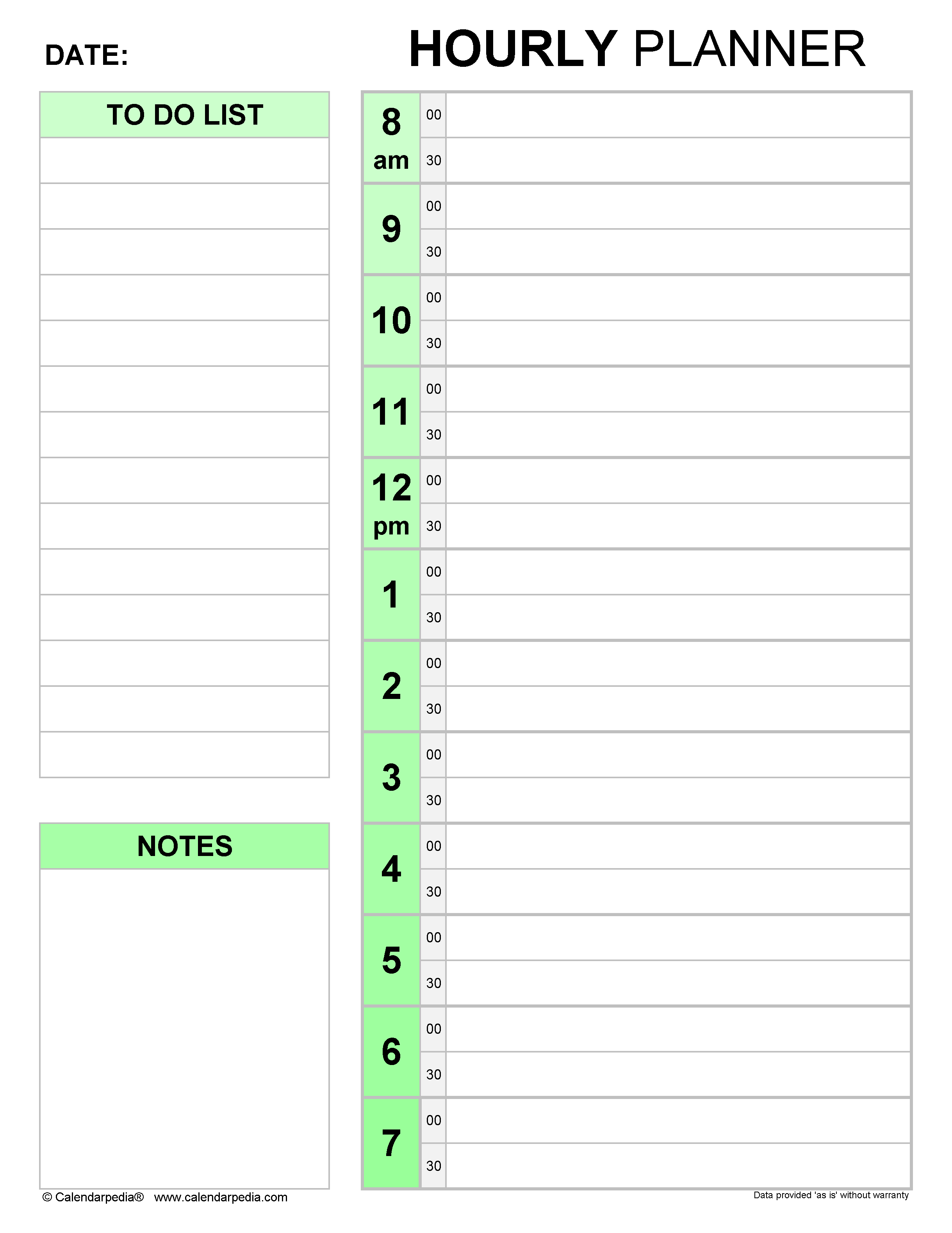 Free Hourly Planners In PDF Format 20 Templates