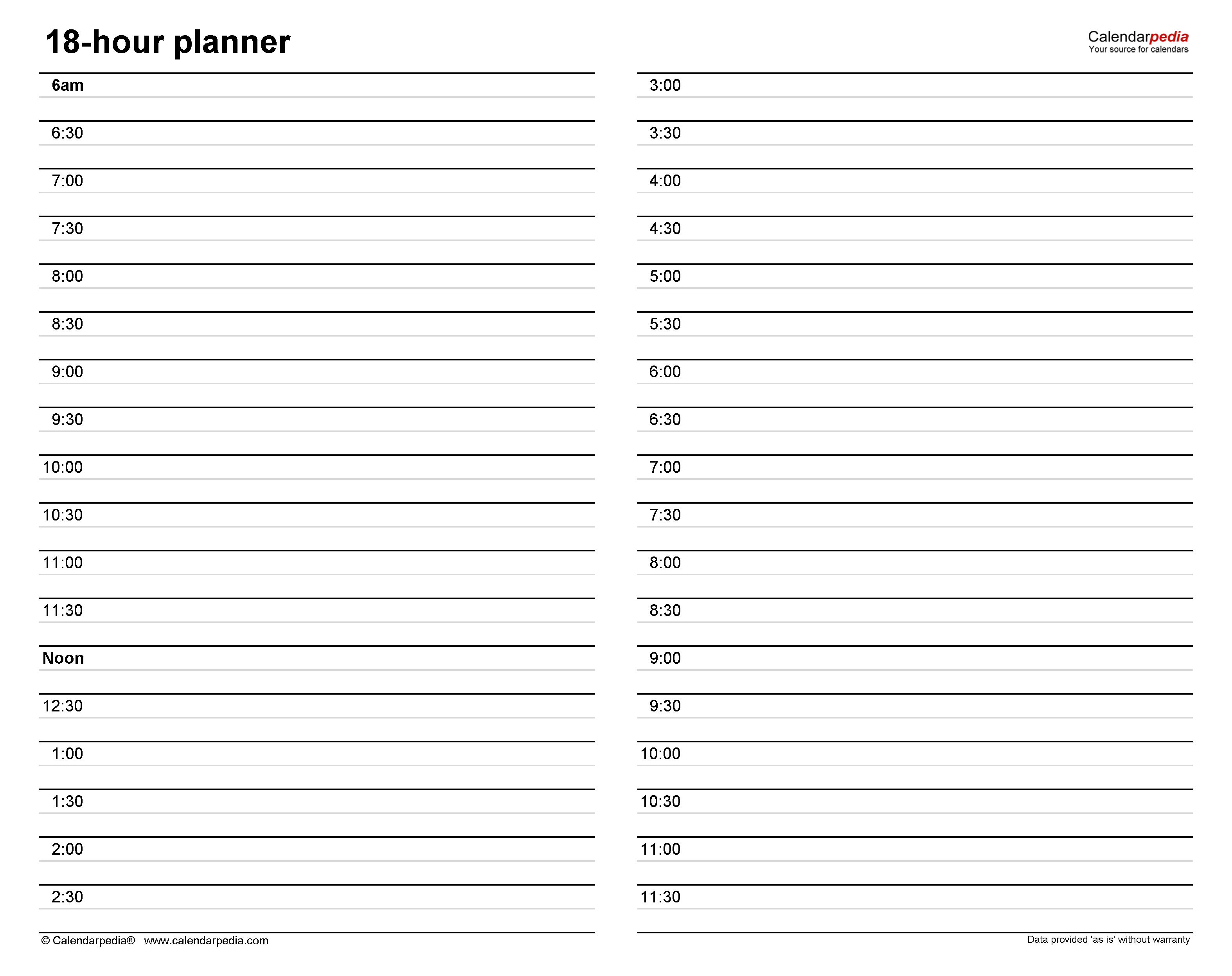 Free Hourly Planners In PDF Format 20 Templates