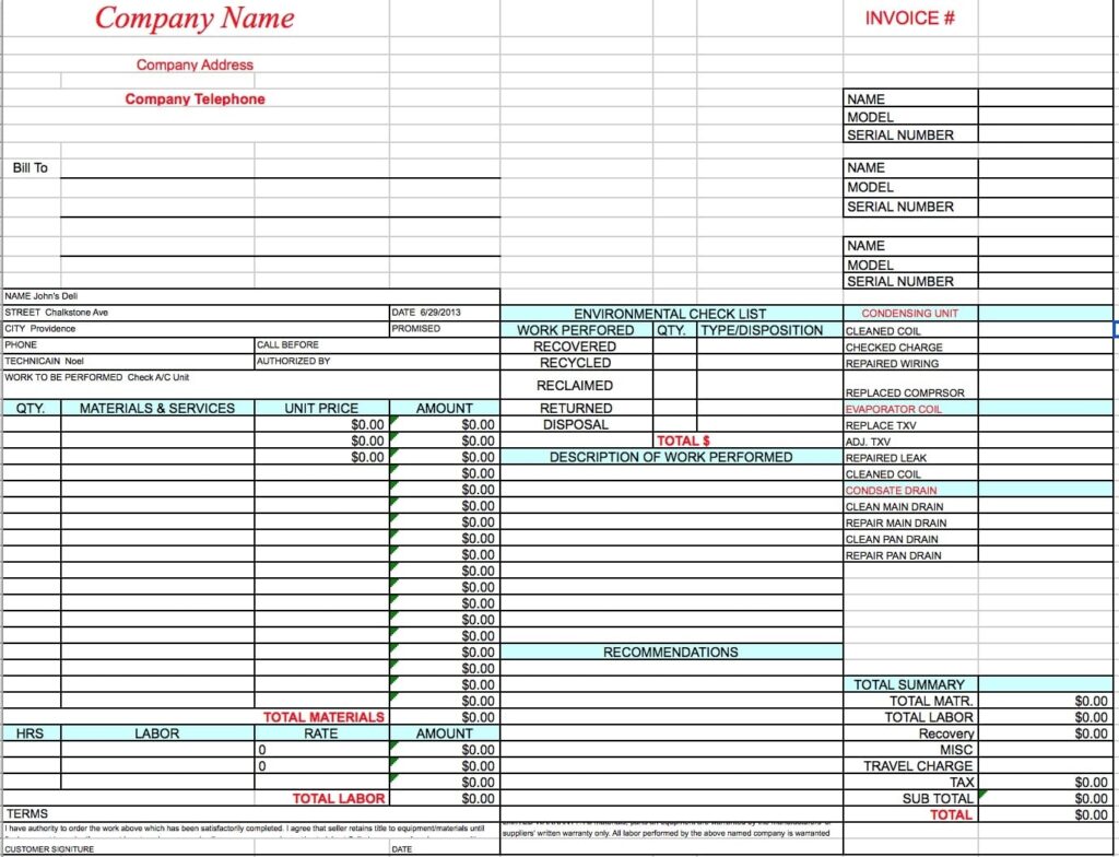 Free HVAC Repair Service Invoice Template PDF WORD EXCEL