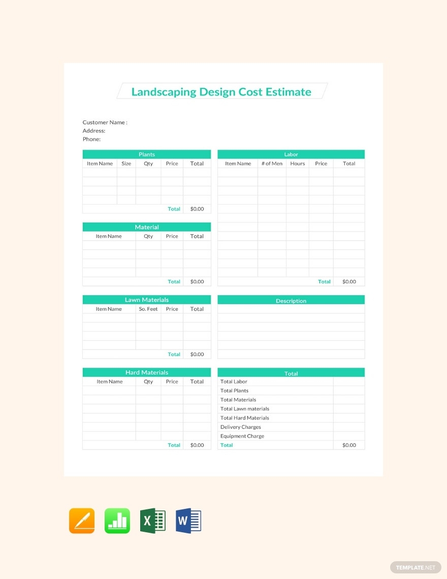 Free Landscape Design Cost Estimate Template Google Docs Google Sheets Excel Word Apple Numbers Apple Pages Template