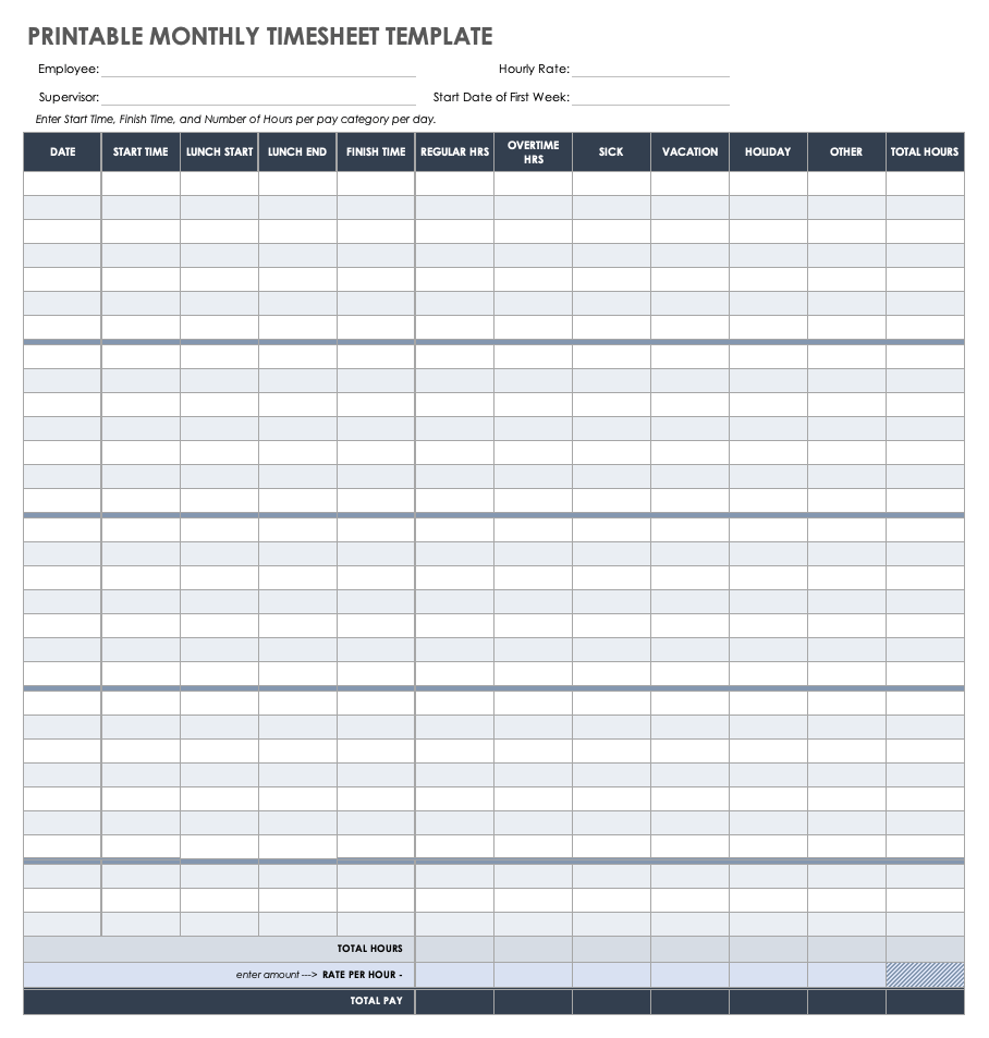 Free Monthly Timesheet Time Card Templates Smartsheet