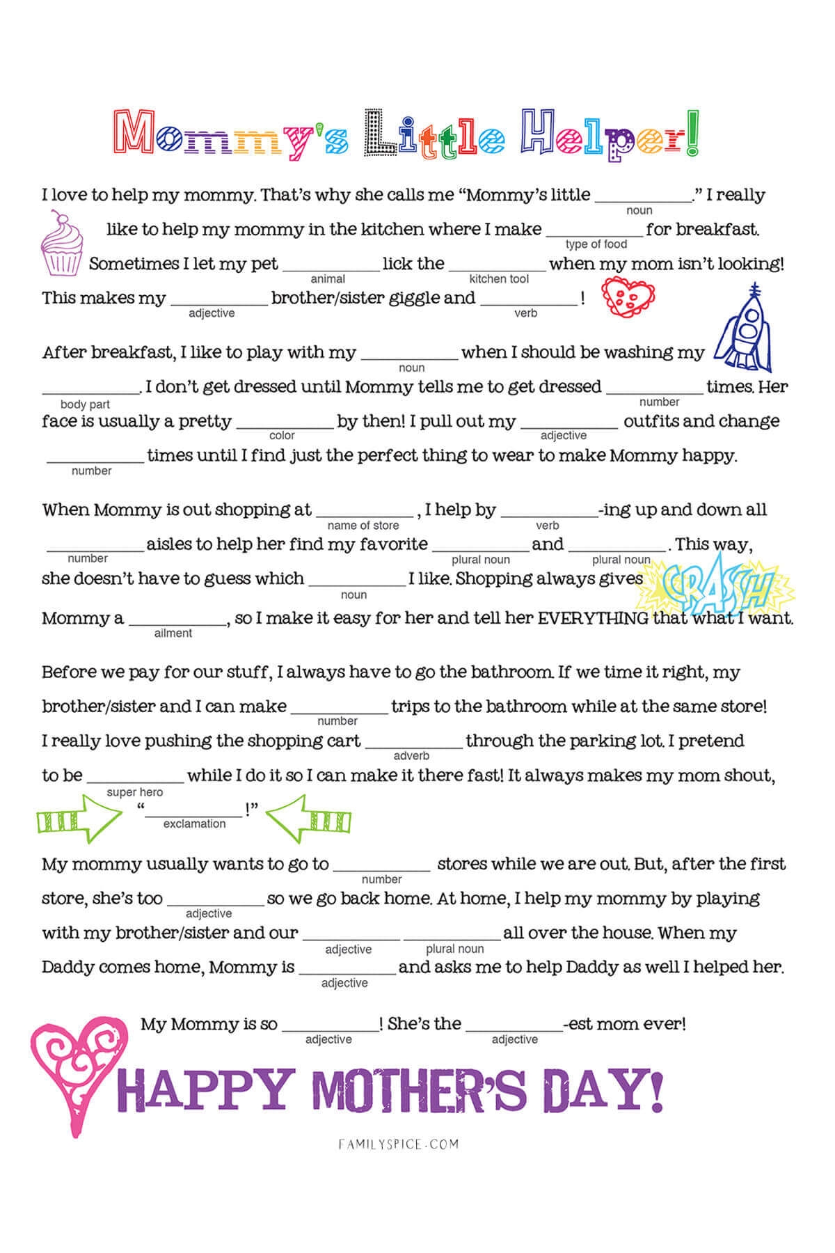 Free Mother s Day Printable Mad Libs Family Spice