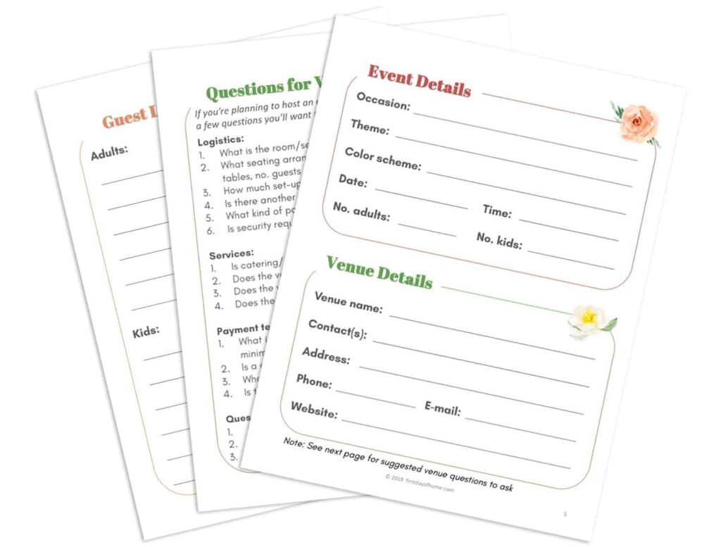 Printable Party Planning Template