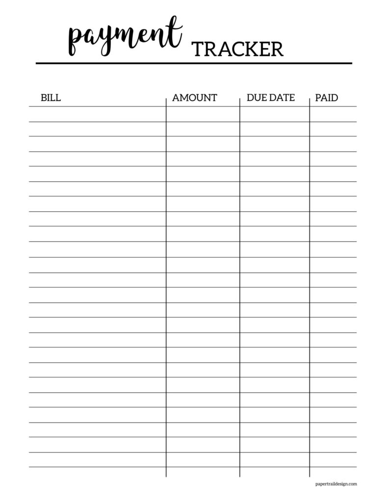 Bill Tracker Template Free Printable