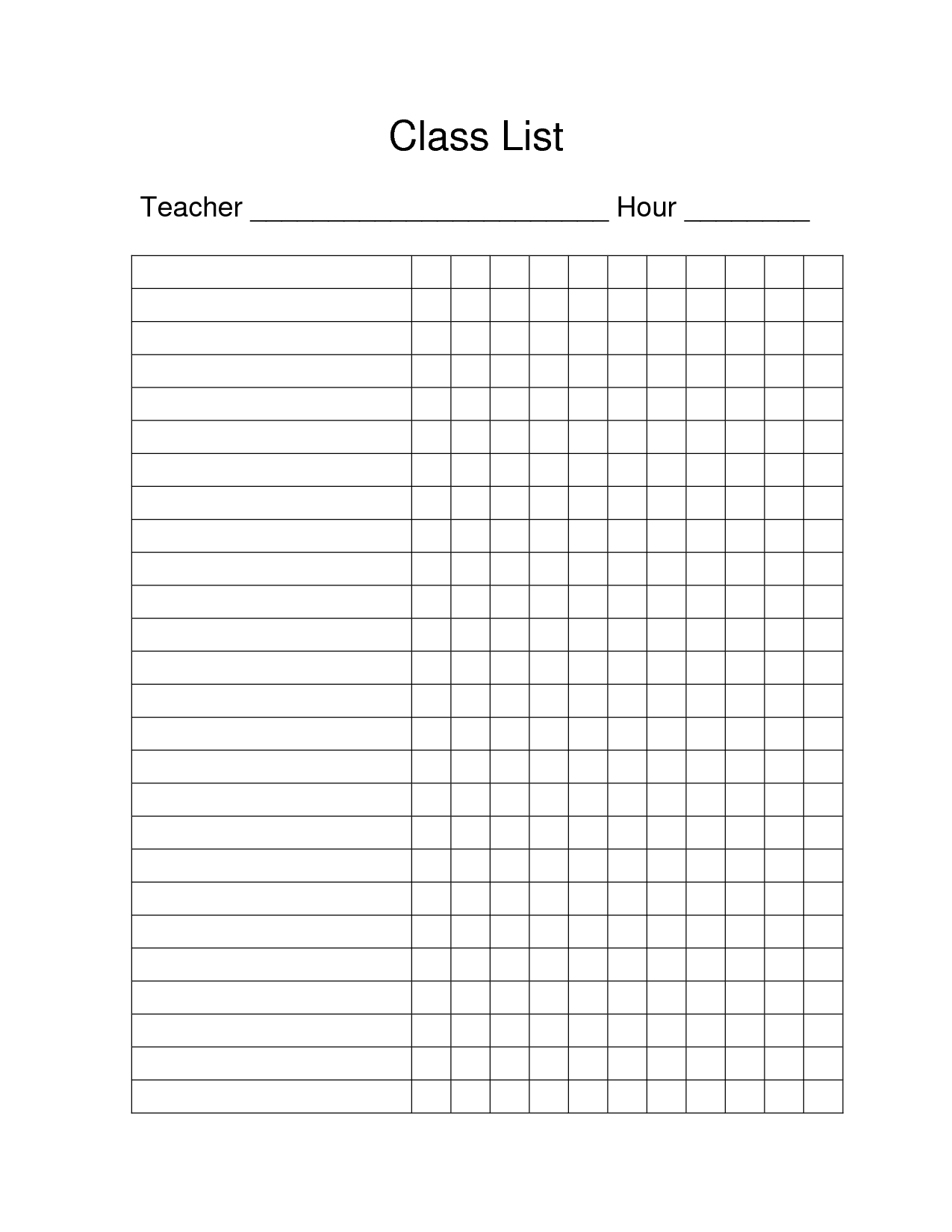 Free Printable Class List Template For Teachers Pdf - Fillable Form 2024