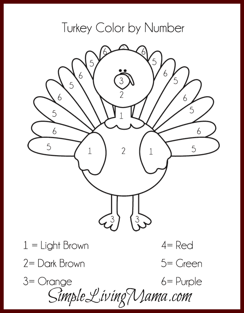 Free Printable Color By Number Turkey Thanksgiving Activities For Kids Simple Living Mama