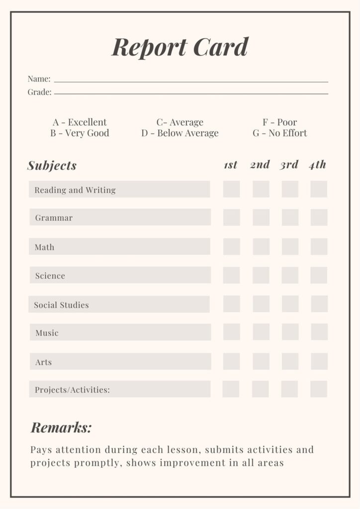 Free Printable Report Card Template