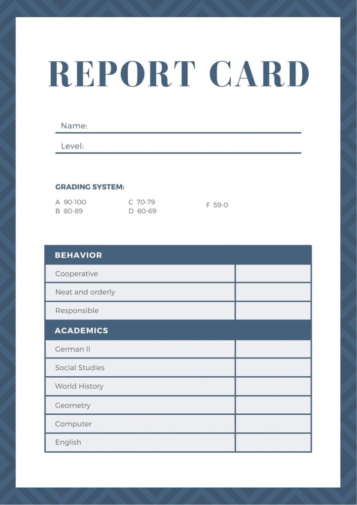 Printable Downloadable Report Card Template