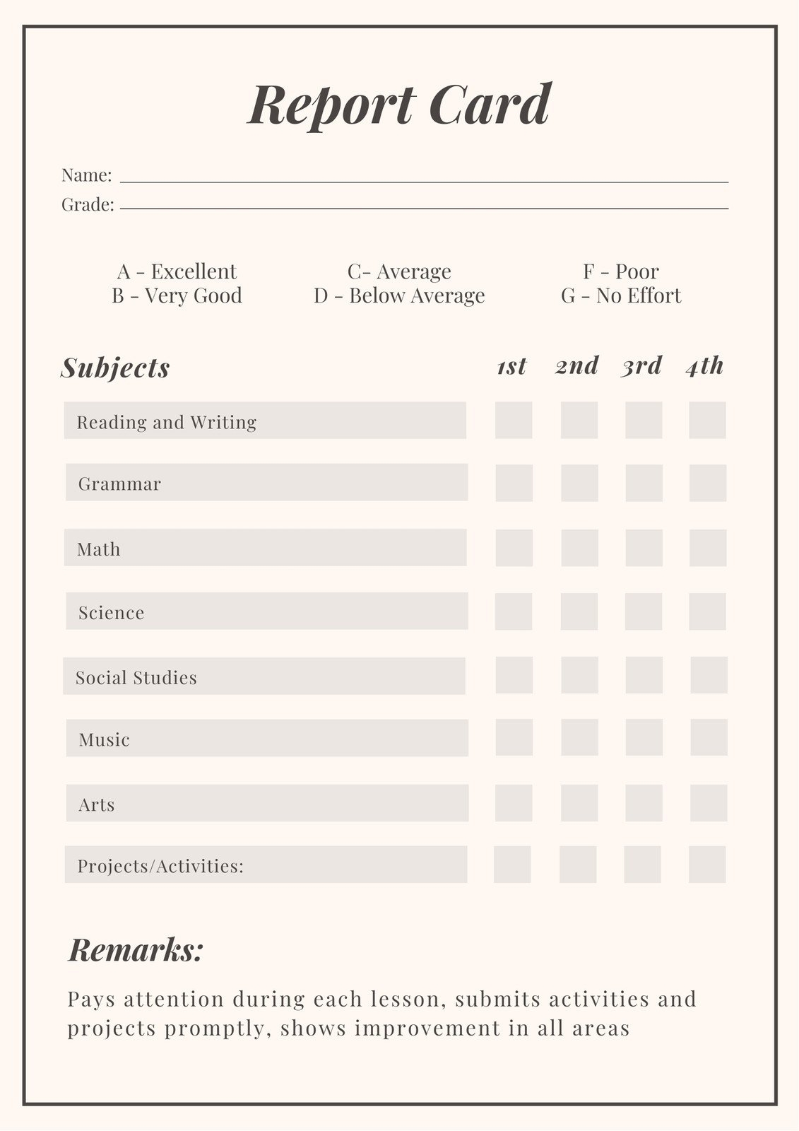 Free Printable Customizable Report Card Templates Canva