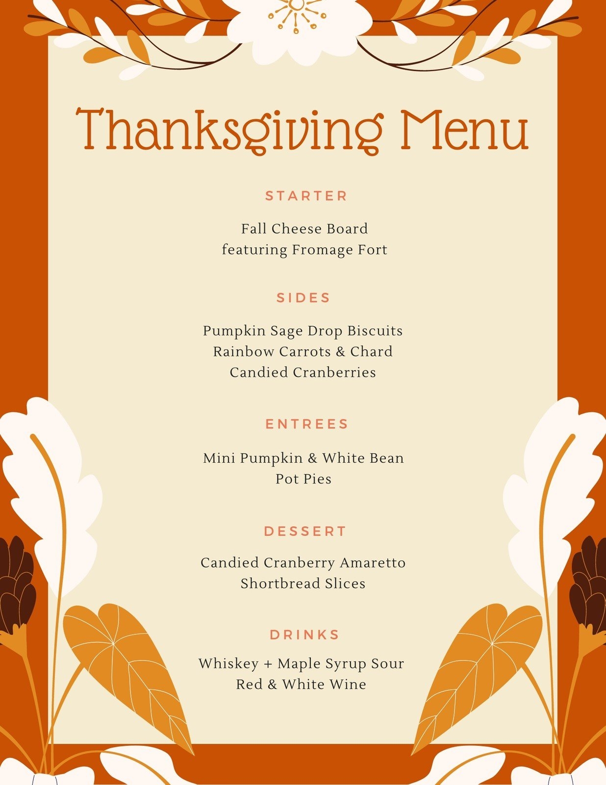 Free Printable Customizable Thanksgiving Menu Templates Canva