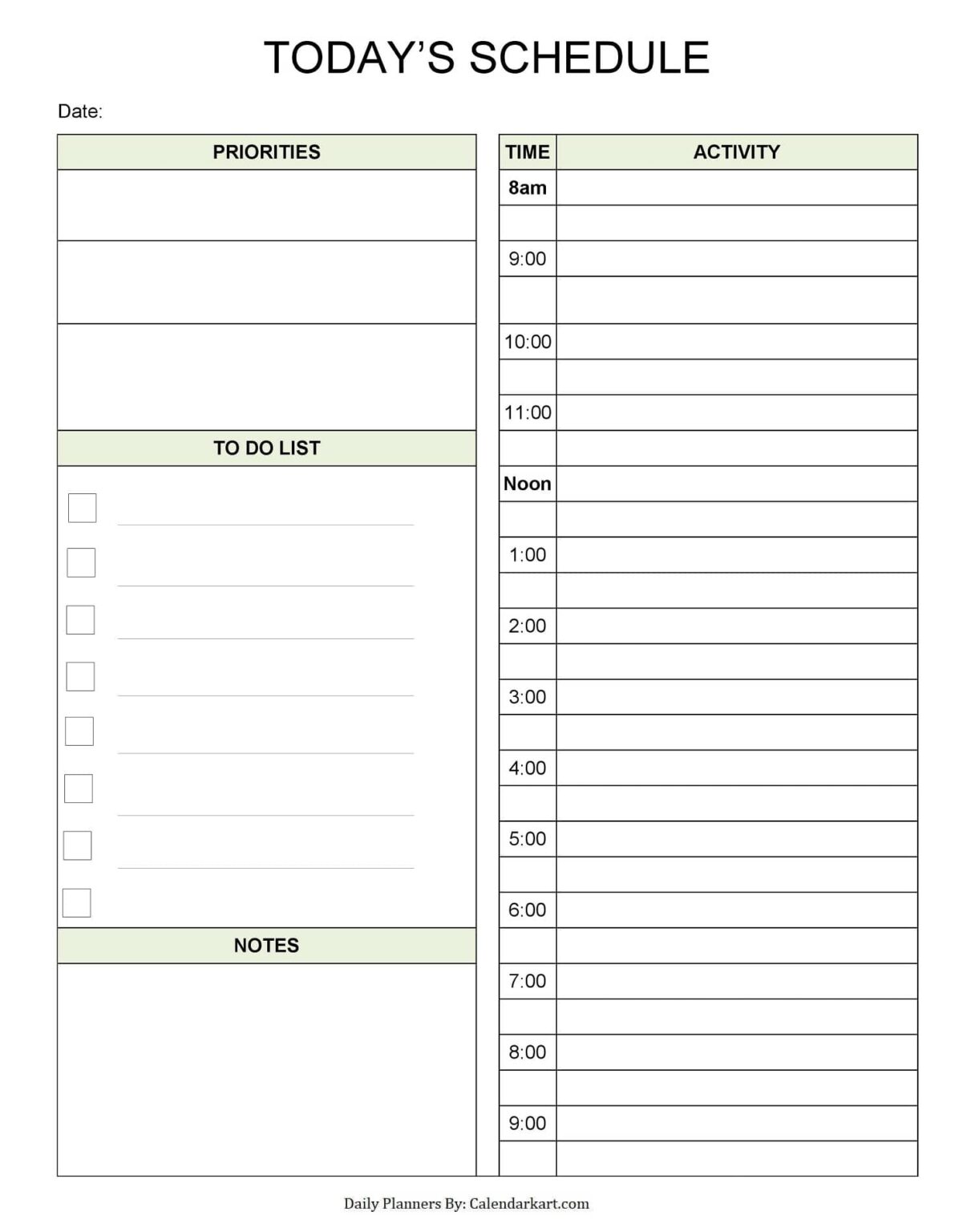 Free Printable Daily Planner 2022 6 Templates CalendarKart - Fillable ...