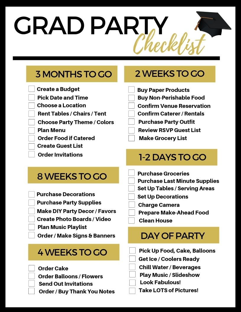 FREE PRINTABLE GRAD PARTY Checklist Graduation Party Checklist Graduation Party List Senior Graduation Party