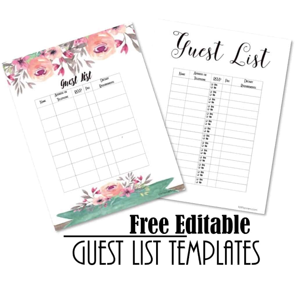 Free Printable Printable Wedding Guest List Template