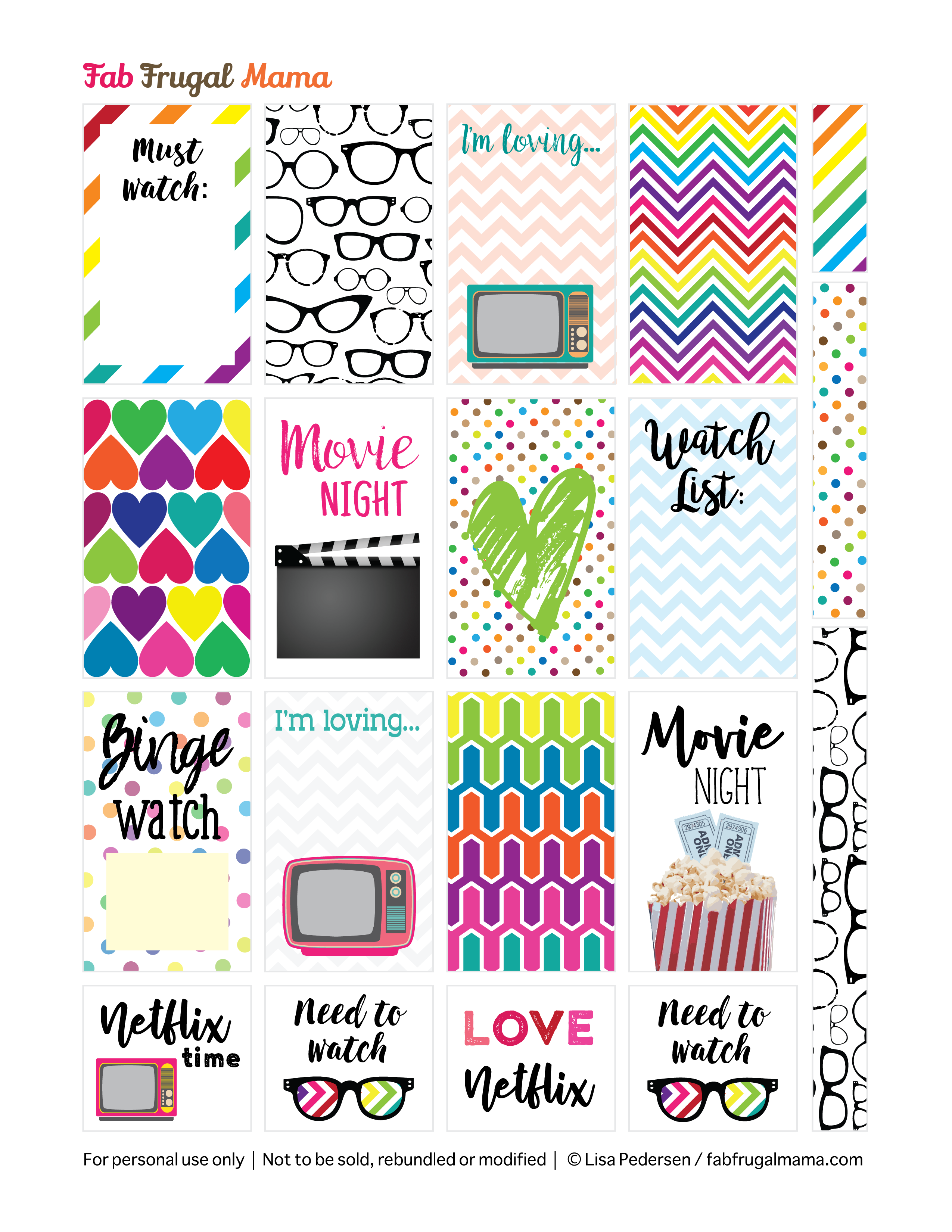 Free Printable Happy Planner TV Movie Stickers Fab Frugal Mama