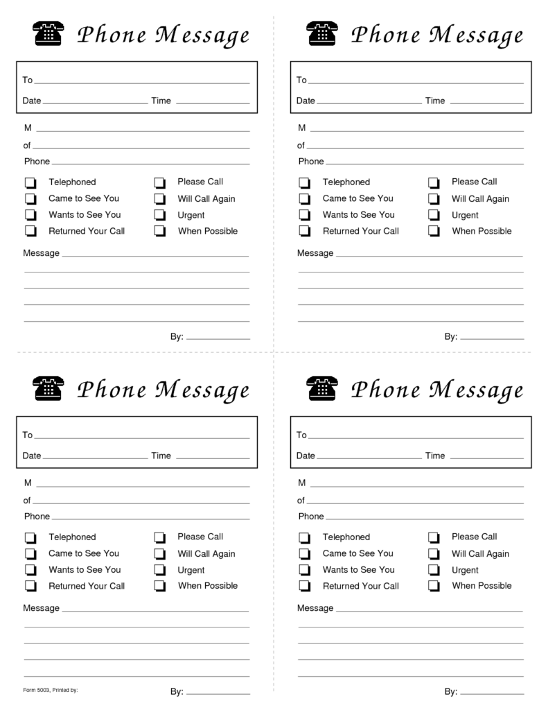 Printable Phone Message Template