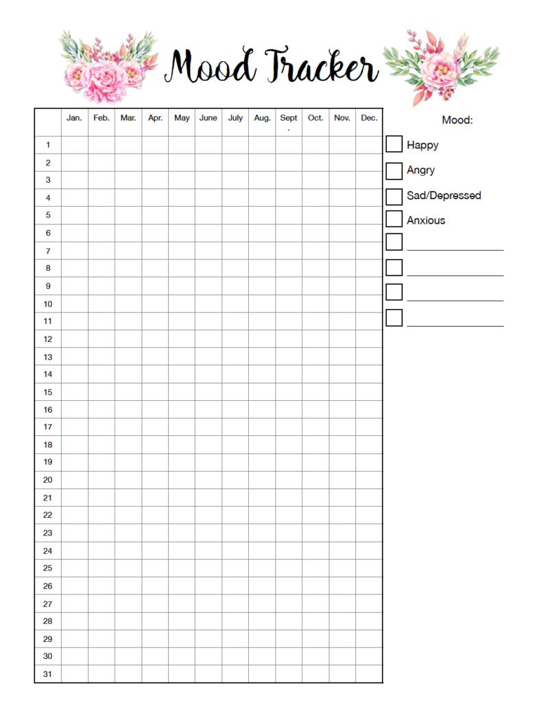 Free Printable Mood Trackers 4 Designs Bullet Journal Mood Mood Tracker Journal