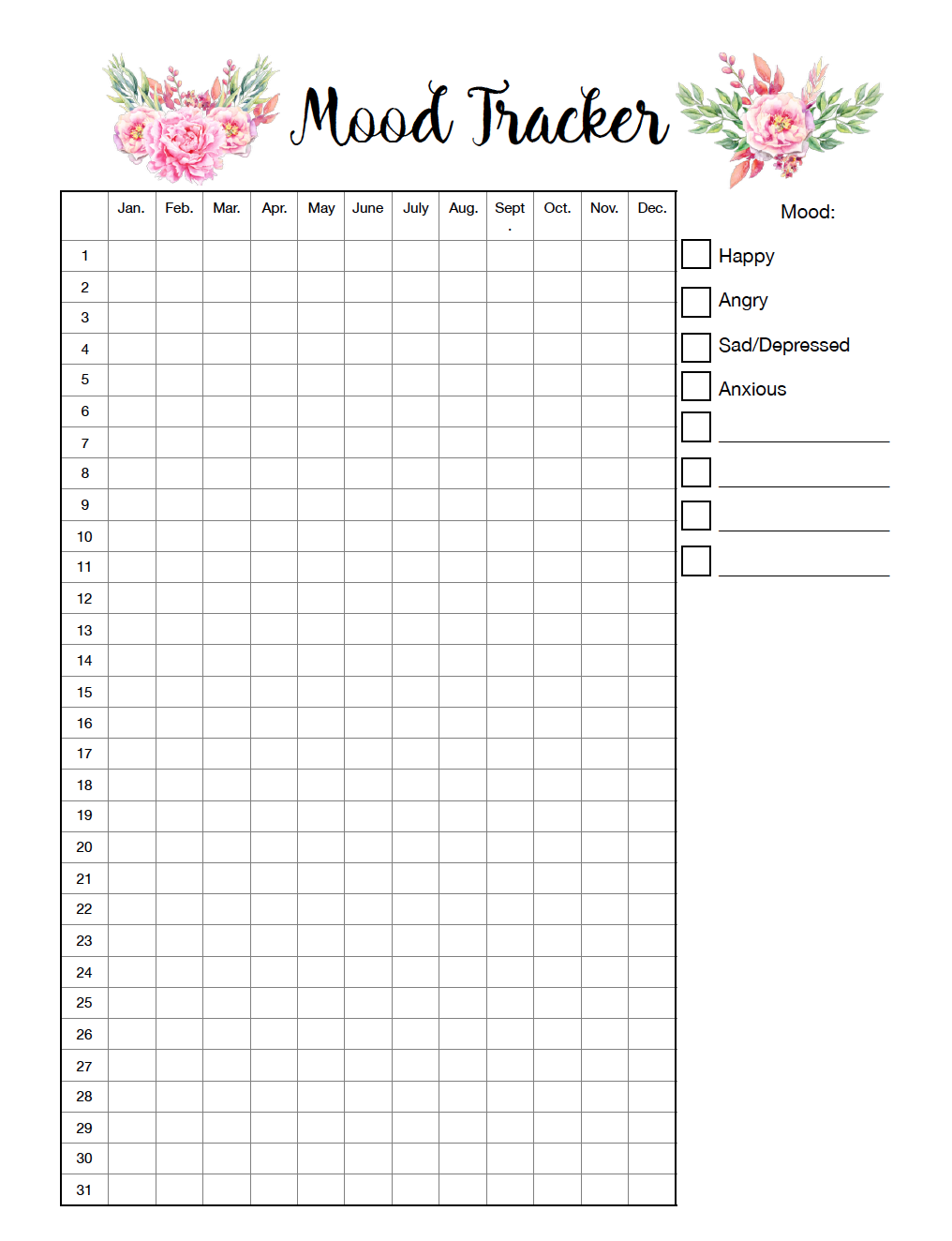 Free Printable Mood Trackers 4 Designs Bullet Journal Mood Mood Tracker Journal