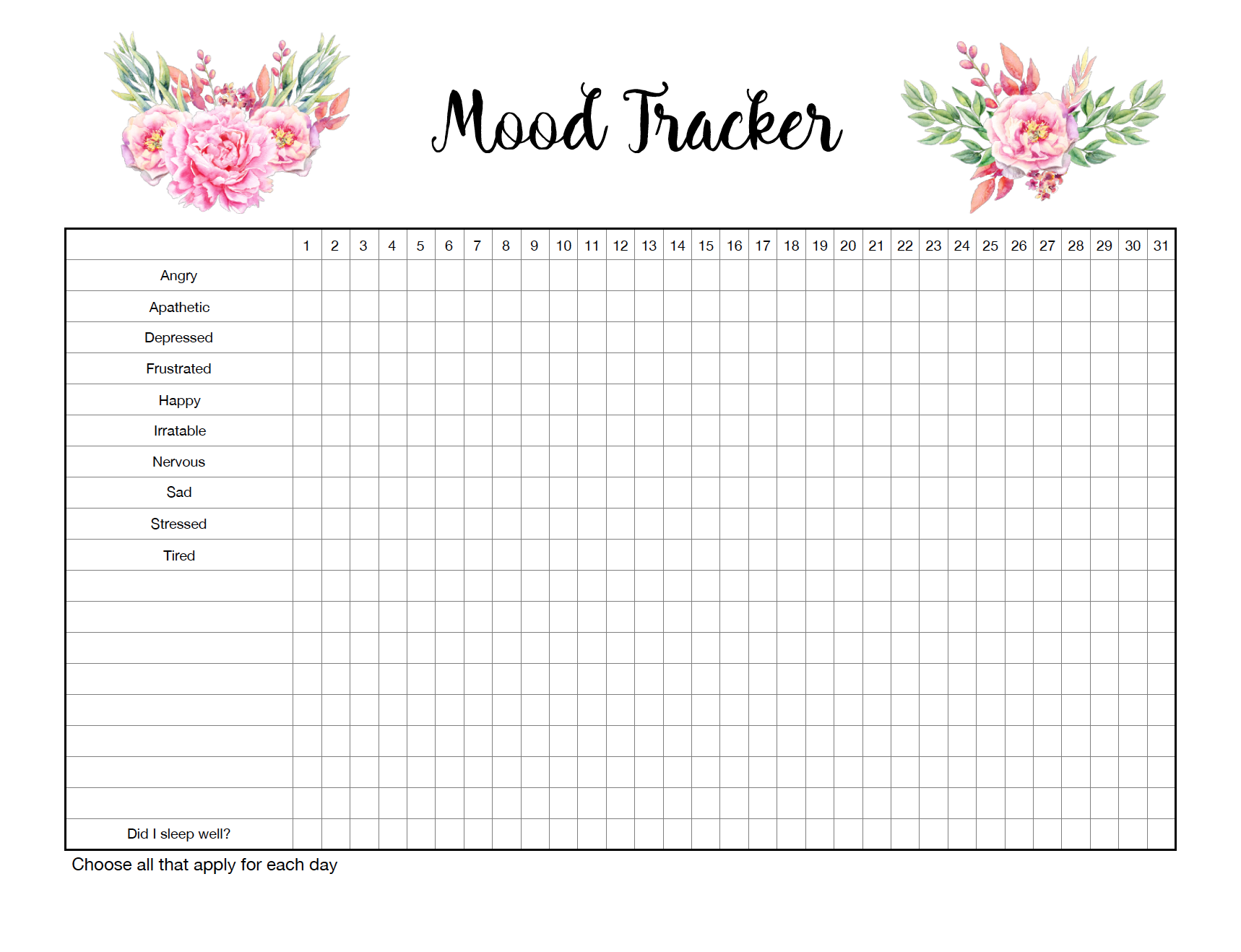 Free Printable Mood Trackers 4 Designs Mood Tracker Free Printables Tracker