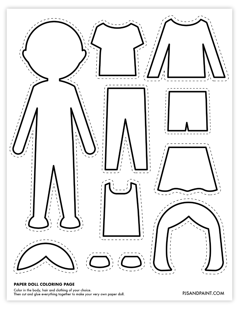 Free Printable Paper Doll Coloring Page Pjs And Paint