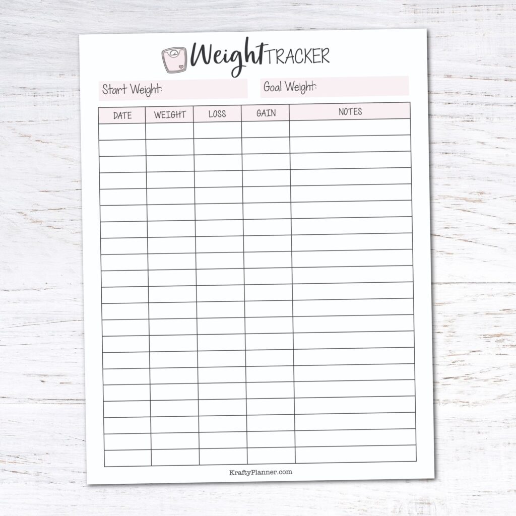 Free Printable Weight Loss Tracker Krafty Planner