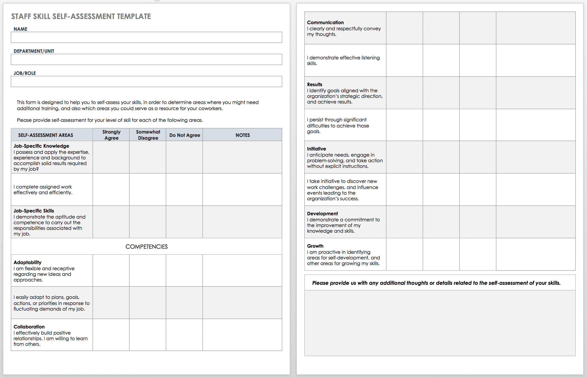 Free Self Evaluation Templates Smartsheet