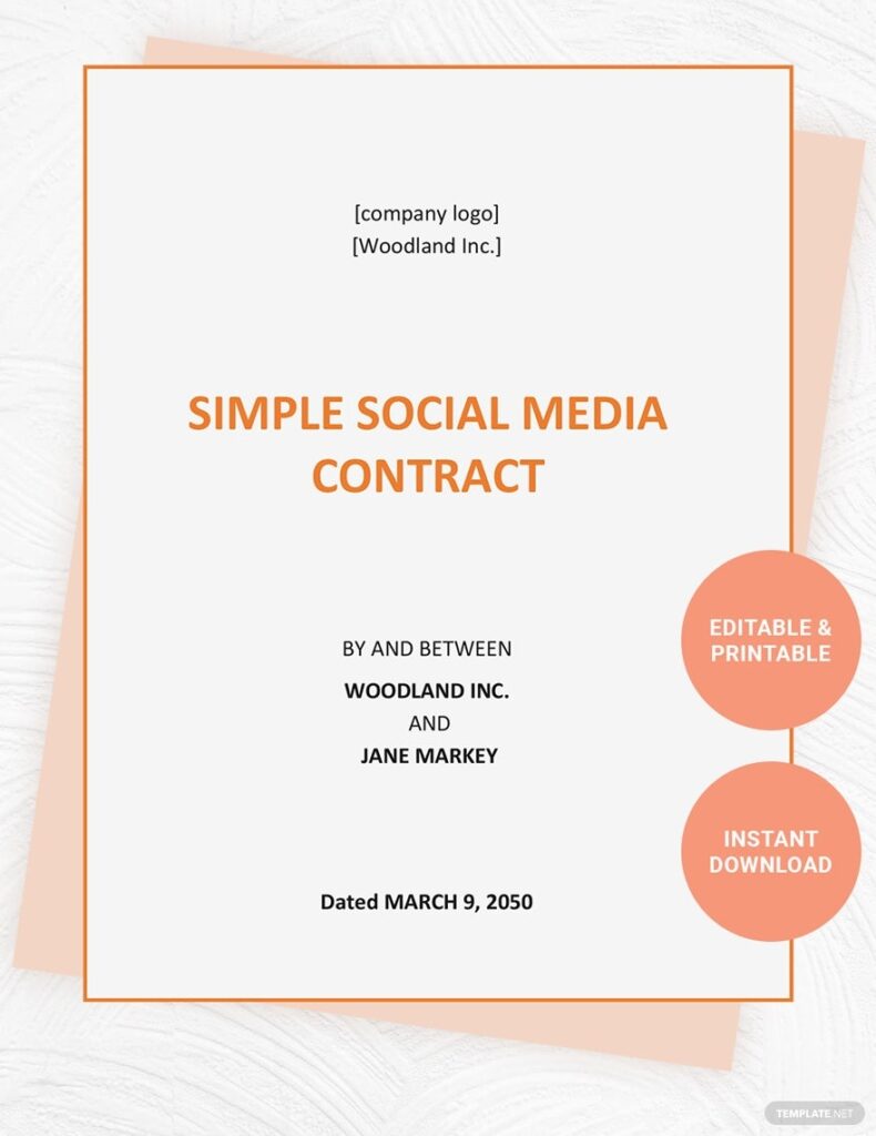 Printable Social Media Contract Template