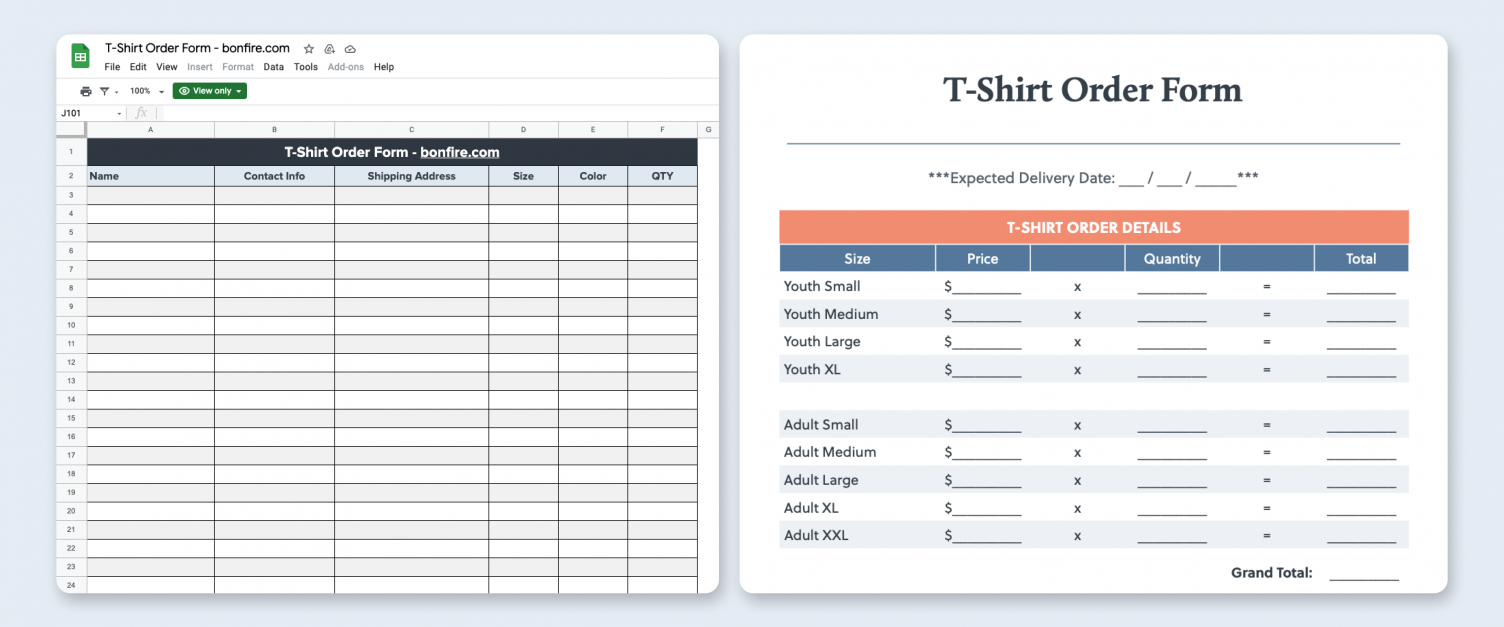 Free T Shirt Order Form Template Excel Google Sheets PDF Bonfire