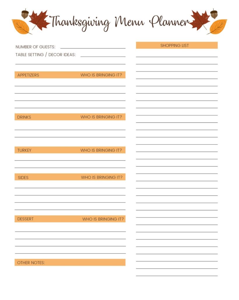 FREE Thanksgiving Menu Template Schedule Tags Lil Luna