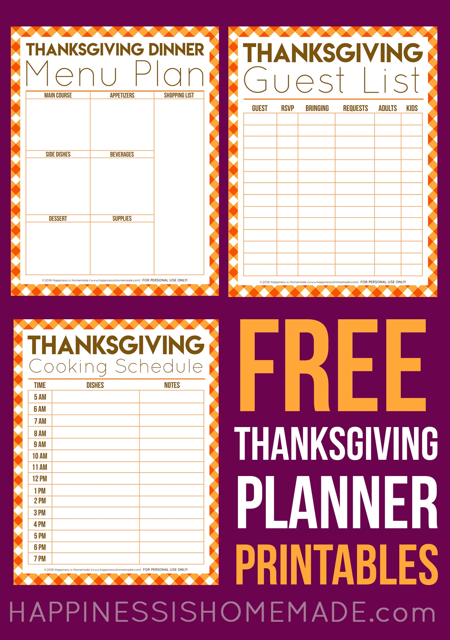 Free Thanksgiving Printables Menu Planner Guest List More Happiness Is Homemade