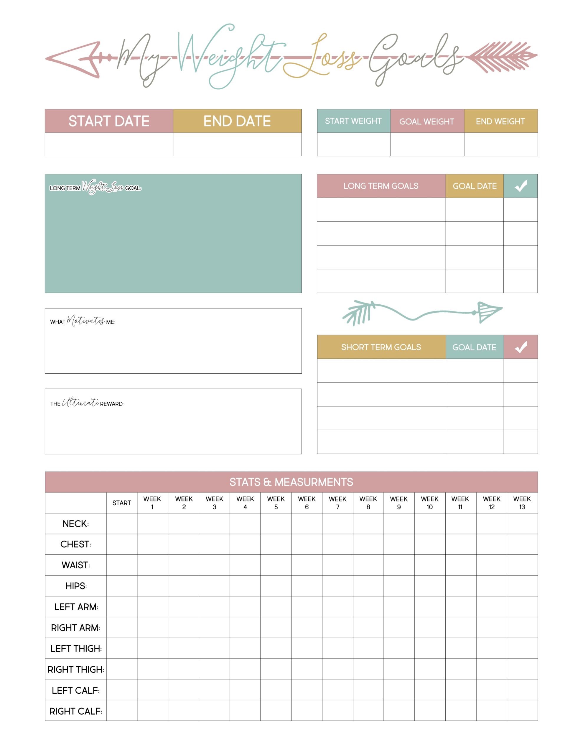 Free Weight Loss Planner Printable The Cottage Market