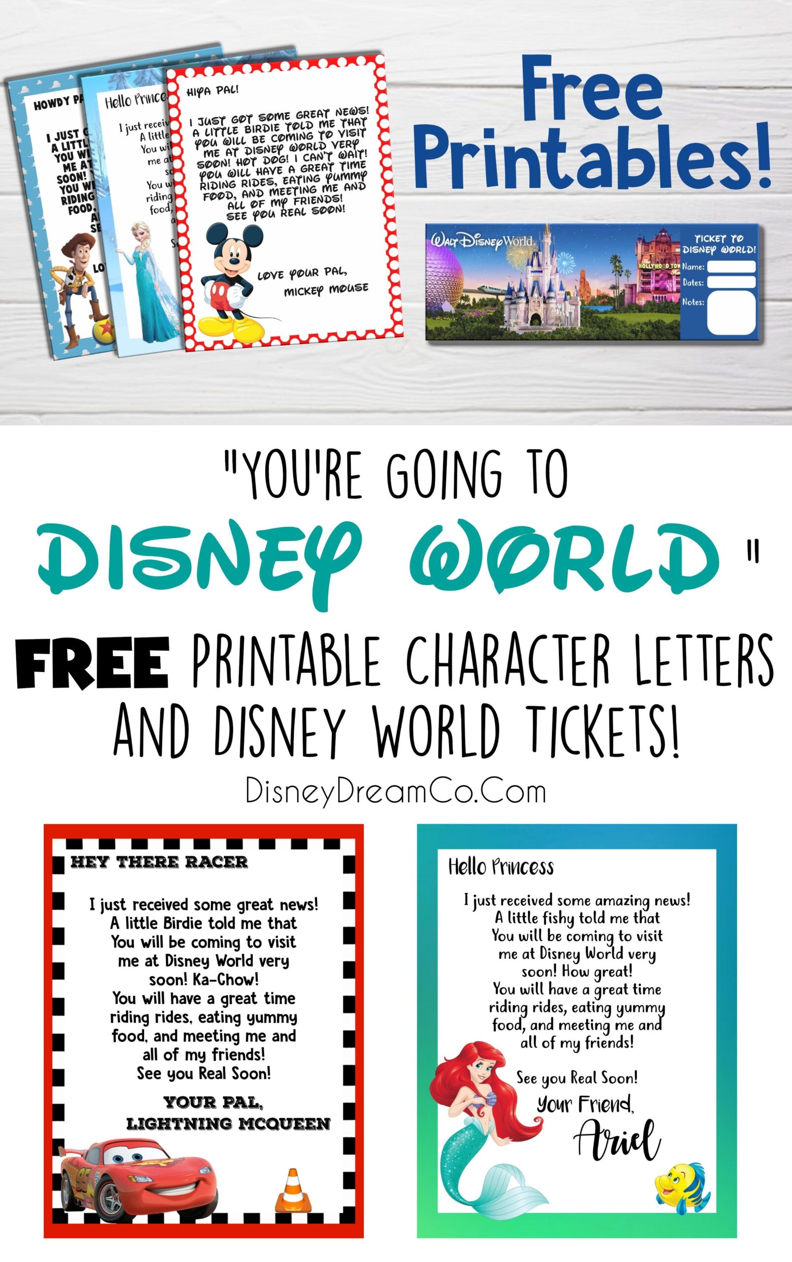 Free You re Going To Disney World Printable Letters And Tickets Disney Dream Co Disney Tickets Disney World Tickets Disney Trip Reveal