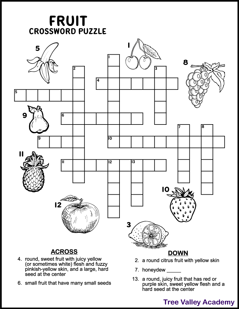 Fruit Crossword Puzzle For Kids Tree Valley Academy