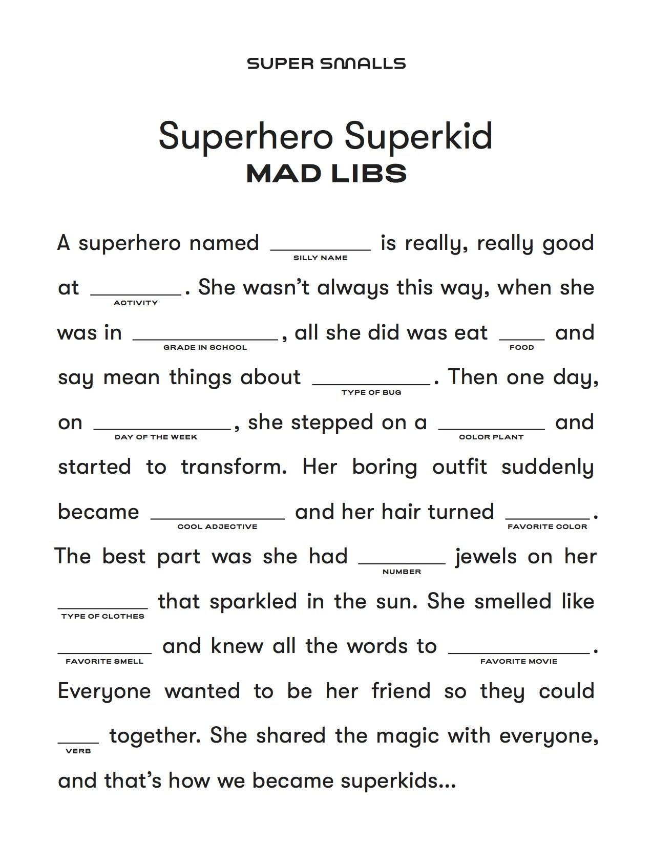 Fun Indoor Activities For Kids Super Smalls Kids Mad Libs Free Printable Mad Libs Free Mad Libs